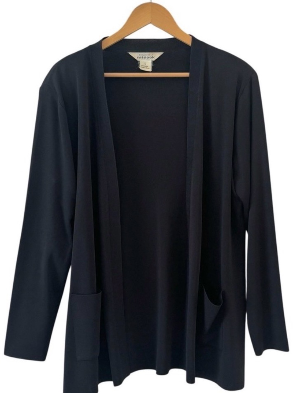 Misook Black Open-Front Lightweight Women's Cardigan